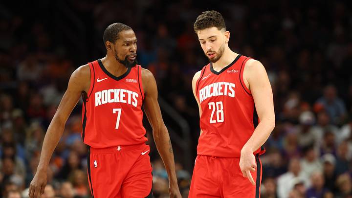 Apr 7, 2026; Phoenix, Arizona, USA; Houston Rockets forward Kevin Durant (7) and center Alperen Sengun (28) against the Phoenix Suns at Mortgage Matchup Center. Mandatory Credit: Mark J. Rebilas-Imagn Images Apr 7, 2026; Phoenix, Arizona, USA; Houston Rockets forward Kevin Durant (7) and center Alperen Sengun (28) against the Phoenix Suns at Mortgage Matchup Center. Mandatory Credit: Mark J. Rebilas-Imagn Images