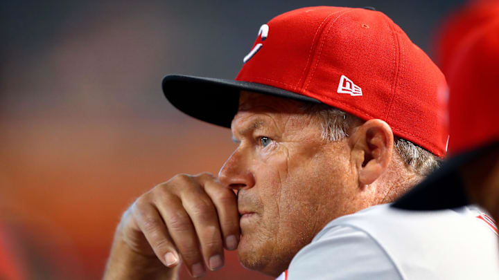 May 30, 2018; Phoenix, AZ, USA; Cincinnati Reds interim bench coach Pat Kelly against the Arizona Diamondbacks at Chase Field. Mandatory Credit: Mark J. Rebilas-Imagn Images