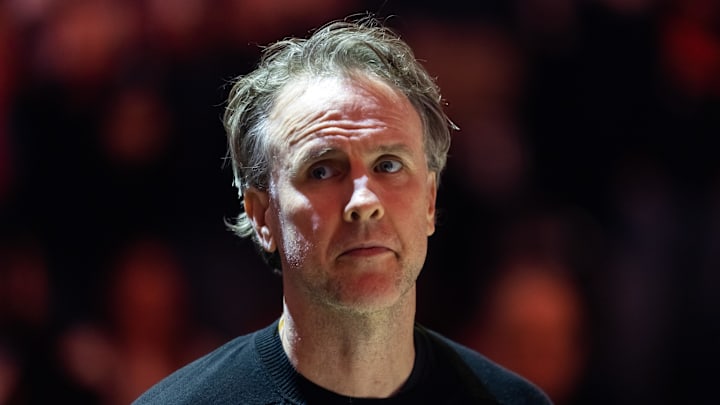 Jan 11, 2026; Phoenix, Arizona, USA; Washington Wizards head coach Brian Keefe against the Phoenix Suns at Mortgage Matchup Center. Mandatory Credit: Mark J. Rebilas-Imagn Images