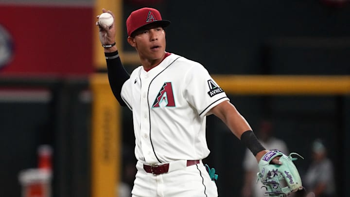 Mar 31, 2026; Phoenix, Arizona, USA; Arizona Diamondbacks third baseman Jose Fernandez (11) plays against the Detroit Tigers in the eighth inning at Chase Field. Mandatory Credit: Rick Scuteri-Imagn Images