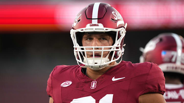 Sep 13, 2025; Stanford, California, USA; Stanford Cardinal defensive lineman Clay Patterson (91) before the game against the Boston College Eagles at Stanford Stadium. Mandatory Credit: Darren Yamashita-Imagn Images Sep 13, 2025; Stanford, California, USA; Stanford Cardinal defensive lineman Clay Patterson (91) before the game against the Boston College Eagles at Stanford Stadium. Mandatory Credit: Darren Yamashita-Imagn Images
