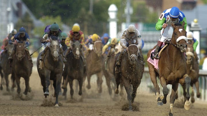 Edgar Prado raises his fist in celebration as he and Barbaro cross the finish line after winning the 132nd Kentucky Derby on May 6, 2006 before the second-largest crowd at Churchill Downs. Photo by Matt Stone

Edgar Prado raised his fist after guiding Barbaro across the finish line first.