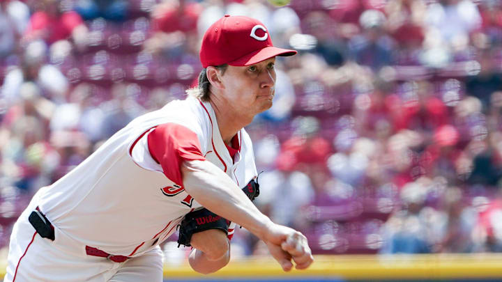 Cincinnati Reds pitcher Brady Singer (51) throws a pitch in the first inning of a MLB game between the Cincinnati Reds and Atlanta Braves, Aug. 1, 2025, at Great American Ball Park in Downtown Cincinnati. Cincinnati Reds pitcher Brady Singer (51) throws a pitch in the first inning of a MLB game between the Cincinnati Reds and Atlanta Braves, Aug. 1, 2025, at Great American Ball Park in Downtown Cincinnati.