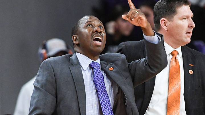 Steve Smith, left, an assistant for Clemson men's basketball team near head coach Brad Brownell, right, during the game in February 2019.

Steve Smith An Assistant For Clemson Mens Basketball