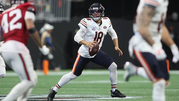 Oct 18, 2026; Atlanta, Georgia, USA; Chicago Bears quarterback Caleb Williams (18) rolls out with the ball during the fourth quarter against the Atlanta Falcons at Mercedes-Benz Stadium. Mandatory Credit: Brett Davis-Imagn Images Oct 18, 2026; Atlanta, Georgia, USA; Chicago Bears quarterback Caleb Williams (18) rolls out with the ball during the fourth quarter against the Atlanta Falcons at Mercedes-Benz Stadium. Mandatory Credit: Brett Davis-Imagn Images