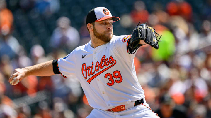 Sep 8, 2024; Baltimore, Maryland, USA; Baltimore Orioles pitcher Corbin Burnes (39) throws a pitch during the first inning against the Tampa Bay Rays at Oriole Park at Camden Yards. Mandatory Credit: Reggie Hildred-Imagn Images
