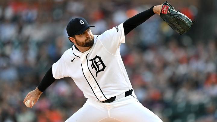 May 27, 2026; Detroit, Michigan, USA;  Detroit Tigers starting pitcher Casey Mize (12) throws a pitch against the Los Angeles Angels in the first inning at Comerica Park. Mandatory Credit: Lon Horwedel-Imagn Images