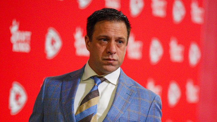 Nov 10, 2024; Kansas City, Missouri, USA; Kansas City Chiefs general manager Brett Veach arrives to the stadium prior to a game against the Denver Broncos at GEHA Field at Arrowhead Stadium. Mandatory Credit: Denny Medley-Imagn Images Nov 10, 2024; Kansas City, Missouri, USA; Kansas City Chiefs general manager Brett Veach arrives to the stadium prior to a game against the Denver Broncos at GEHA Field at Arrowhead Stadium. Mandatory Credit: Denny Medley-Imagn Images