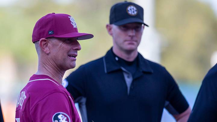 FloridaÕs Kevin OÕ Sullivan and FSUÕs Link Jarrett meet before the start of the game, March 10, 2026, at Condron Family Ballpark in Gainesville, Florida. [Cyndi Chambers/ Gainesville Sun] 2026