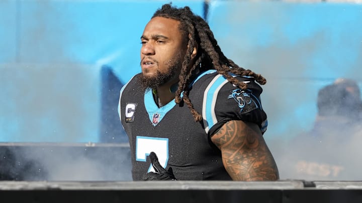 Dec 18, 2022; Charlotte, North Carolina, USA; Carolina Panthers linebacker Shaq Thompson (7) takes the field during the first quarter against the Pittsburgh Steelers at Bank of America Stadium.