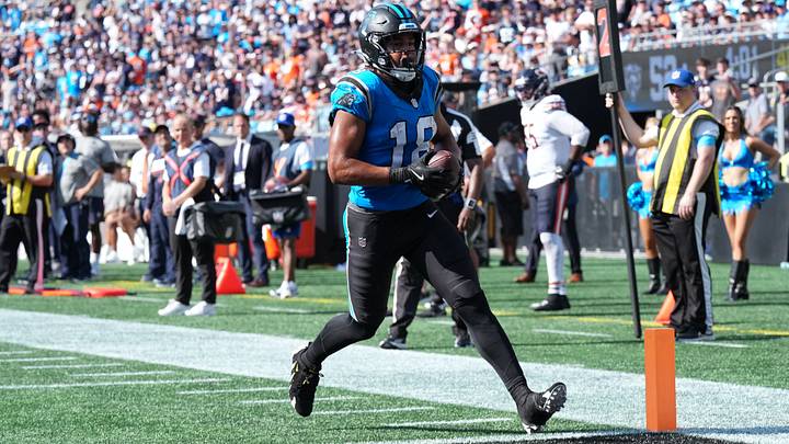 Carolina Panthers wide receiver Jalen Coker (18) scores a touchdown in the second half against the Chicago Bears at Bank of America Stadium. Mandatory Credit: Jim Dedmon-Imagn Images Carolina Panthers wide receiver Jalen Coker (18) scores a touchdown in the second half against the Chicago Bears at Bank of America Stadium. Mandatory Credit: Jim Dedmon-Imagn Images
