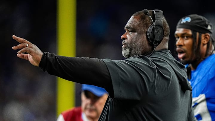Detroit Lions defensive line coach Terrell Williams communicates with players during the second half against Tennessee Titans at Ford Field in Detroit on Sunday, Oct. 27, 2024. Detroit Lions defensive line coach Terrell Williams communicates with players during the second half against Tennessee Titans at Ford Field in Detroit on Sunday, Oct. 27, 2024.