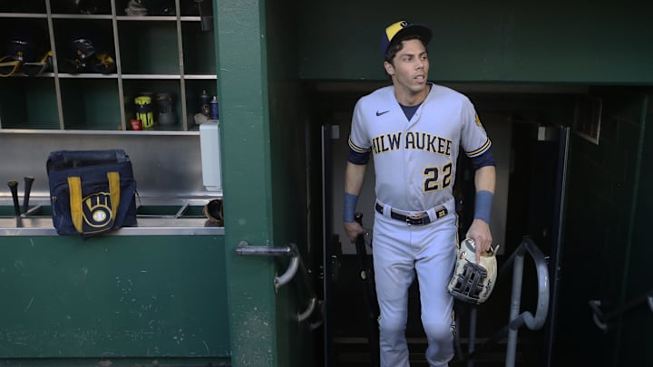 Sep 5, 2023; Pittsburgh, Pennsylvania, USA; Milwaukee Brewers left fielder Christian Yelich (22)