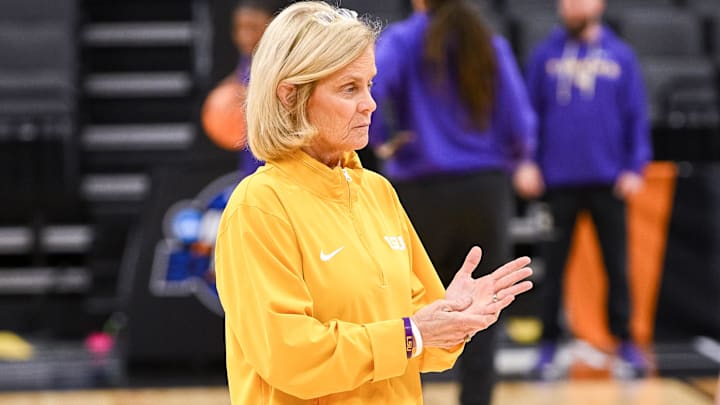 Mar 26, 2026; Sacramento, CA, USA; Louisiana State Tigers head coach Kim Mulkey looks on during practice ahead of the Sacramento Regional 2 of the women’s 2026 NCAA tournament at Golden 1 Center. Mandatory Credit: Ed Szczepanski-Imagn Images Mar 26, 2026; Sacramento, CA, USA; Louisiana State Tigers head coach Kim Mulkey looks on during practice ahead of the Sacramento Regional 2 of the women’s 2026 NCAA tournament at Golden 1 Center. Mandatory Credit: Ed Szczepanski-Imagn Images