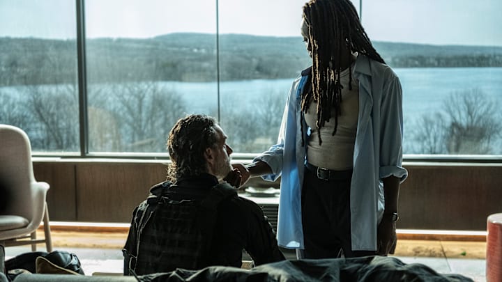 Andrew Lincoln as Rick Grimes, Danai Gurira as Michonne - The Walking Dead: The Ones Who Live _ Season 1, Episode 4 - Photo Credit: Gene Page/AMC