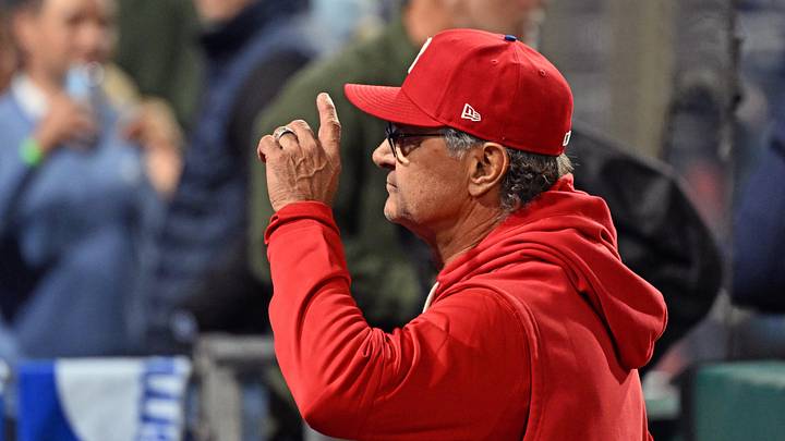 Apr 28, 2026; Philadelphia, Pennsylvania, USA; Philadelphia Phillies interim manager Don Mattingly (8) acknowledges the crowd after win against the San Francisco Giants at Citizens Bank Park.