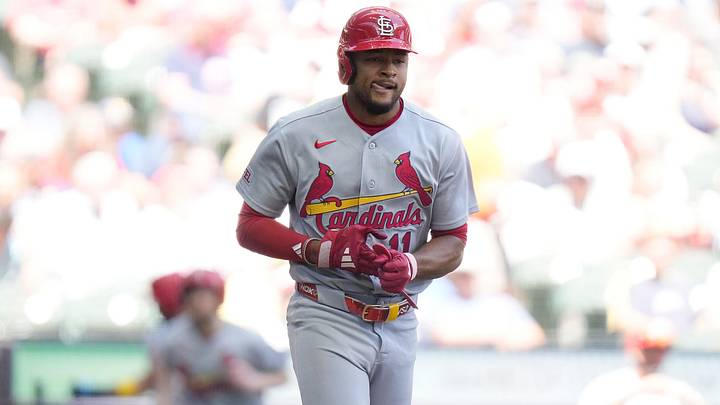 St. Louis Cardinals center fielder Victor Scott II (11) walks during the third inning of the game against the Milwaukee Brewers on Wednesday May 27, 2026 at American Family Field in Milwaukee, Wisconsin.
