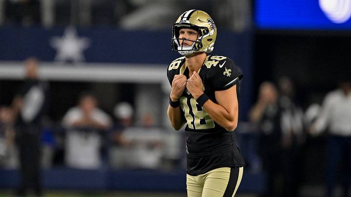 Aug 28, 2026; Arlington, Texas, USA; New Orleans Saints placekicker Daniel Carlson (48) looks to attempt a field goal during the game between the Cowboys and the Saints at AT&T Stadium. Mandatory Credit: Jerome Miron-Imagn Images Aug 28, 2026; Arlington, Texas, USA; New Orleans Saints placekicker Daniel Carlson (48) looks to attempt a field goal during the game between the Cowboys and the Saints at AT&T Stadium. Mandatory Credit: Jerome Miron-Imagn Images
