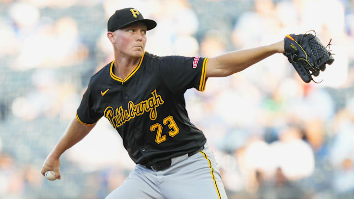 Jul 8, 2025; Kansas City, Missouri, USA; Pittsburgh Pirates starting pitcher Mitch Keller (23) pitches during the first inning against the Kansas City Royals at Kauffman Stadium. Mandatory Credit: Jay Biggerstaff-Imagn Images Jul 8, 2025; Kansas City, Missouri, USA; Pittsburgh Pirates starting pitcher Mitch Keller (23) pitches during the first inning against the Kansas City Royals at Kauffman Stadium. Mandatory Credit: Jay Biggerstaff-Imagn Images