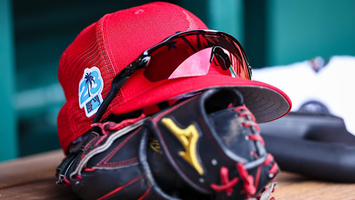 Mar 28, 2023; Washington, District of Columbia, USA; A general view of a Washington Nationals Spring Training logo on a players hat during the eighth inning of the Spring Training game between the Washington Nationals and the New York Yankees at Nationals Park. Mar 28, 2023; Washington, District of Columbia, USA; A general view of a Washington Nationals Spring Training logo on a players hat during the eighth inning of the Spring Training game between the Washington Nationals and the New York Yankees at Nationals Park.