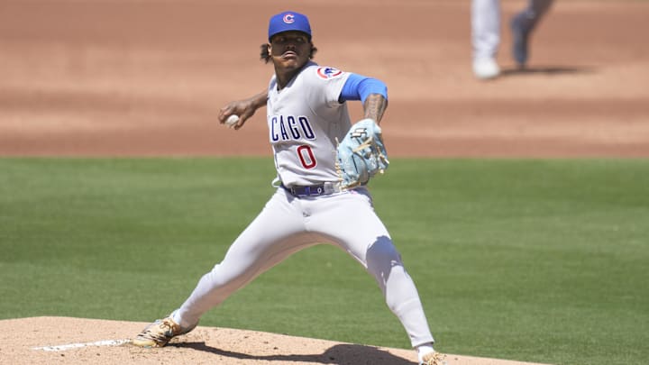 Jun 4, 2023; San Diego, California, USA;  Chicago Cubs starting pitcher Marcus Stroman (0) throws a
