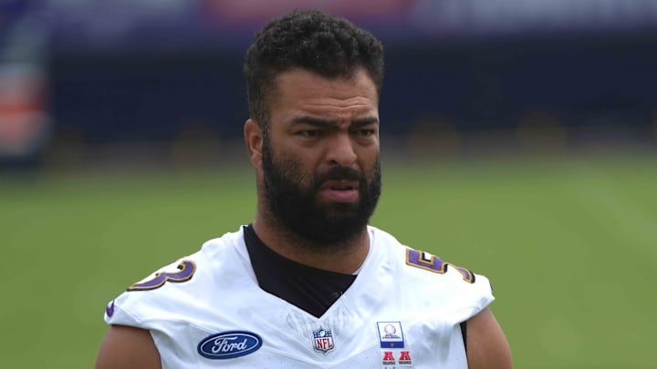 Jul 24, 2025; Owings Mills, MD, USA; Baltimore Ravens linebacker Kyle Van Noy (53) during training camp at the Under Armour Performance Center. Mandatory Credit: Mitch Stringer-Imagn Images