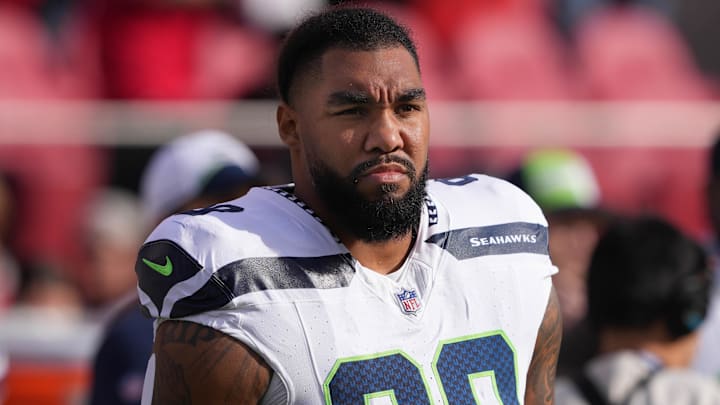 Dec 10, 2023; Santa Clara, California, USA; Seattle Seahawks defensive end Leonard Williams (99) before the game against the San Francisco 49ers at Levi's Stadium. Dec 10, 2023; Santa Clara, California, USA; Seattle Seahawks defensive end Leonard Williams (99) before the game against the San Francisco 49ers at Levi's Stadium.