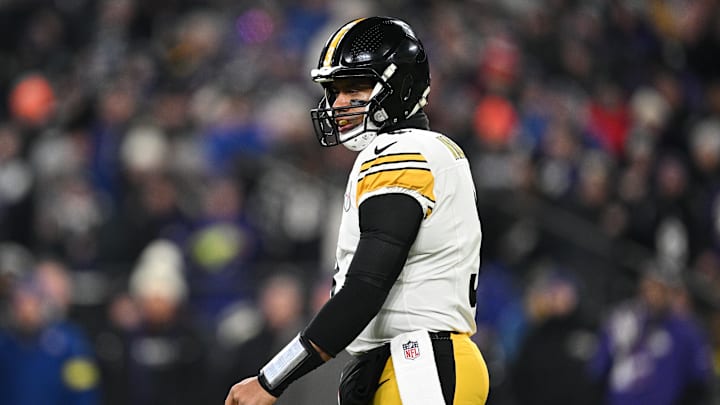 Jan 11, 2025; Baltimore, Maryland, USA; Pittsburgh Steelers quarterback Russell Wilson (3) looks on in the first quarter against the Baltimore Ravens in an AFC wild card game at M&T Bank Stadium. Mandatory Credit: Tommy Gilligan-Imagn Images