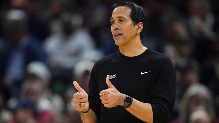 Miami Heat head coach Erik Spoelstra reacts (Mandatory Credit: David Richard-Imagn Images)