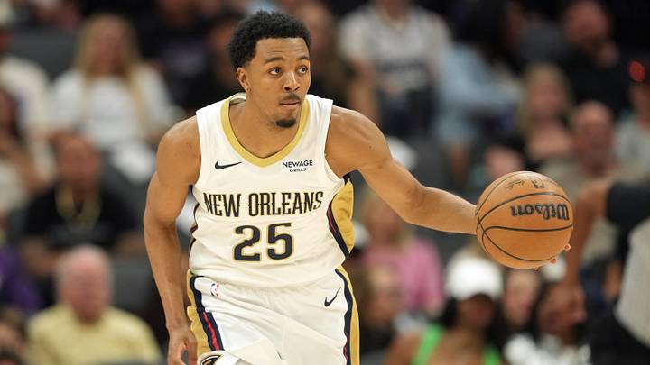 Apr 3, 2026; Sacramento, California, USA; New Orleans Pelicans forward Trey Murphy III (25) during the second quarter against the Sacramento Kings at Golden 1 Center. Mandatory Credit: Darren Yamashita-Imagn Images