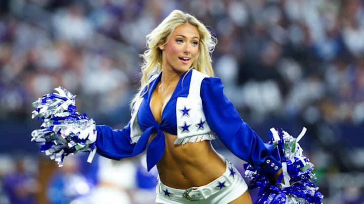 Dallas Cowboys cheerleader performs during the game against the Baltimore Ravens.
