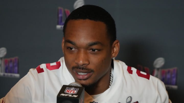 Feb 6, 2024; Las Vegas, NV, USA; San Francisco 49ers cornerback Deommodore Lenoir (2) during a press conference before Super Bowl LVIII at the Hilton Lake Las Vegas Resort. Mandatory Credit: Kirby Lee-USA TODAY Sports Feb 6, 2024; Las Vegas, NV, USA; San Francisco 49ers cornerback Deommodore Lenoir (2) during a press conference before Super Bowl LVIII at the Hilton Lake Las Vegas Resort. Mandatory Credit: Kirby Lee-USA TODAY Sports