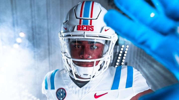 Ole Miss wide receiver Tre Harris in Ole Miss' new road uniforms