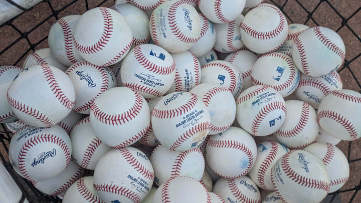 Baseballs are pictured at the Triple-A Jacksonville Jumbo Shrimp's VyStar Ballpark in Jacksonville, Florida, on March 26, 2025.