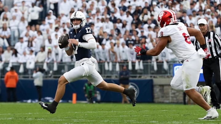 Penn State Nittany Lions quarterback Ethan Grunkemeyer looks to throw a pass against the Indiana Hoosiers at Beaver Stadium. 