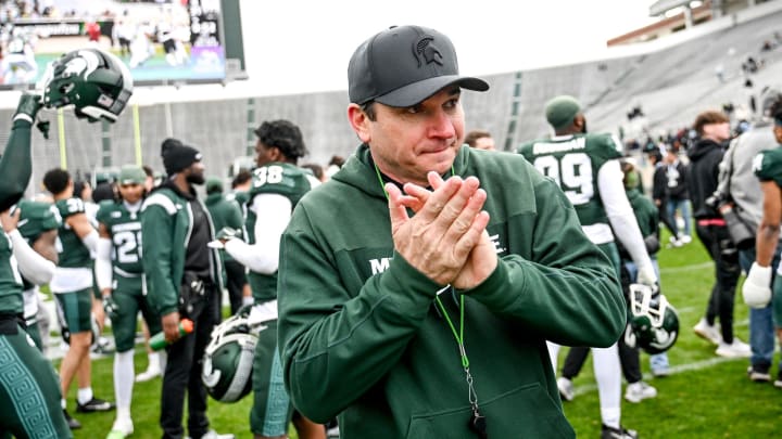 Michigan State's head coach Jonathan Smith leaves the file after the Spring Showcase on Saturday, April 20, 2024, at Spartan Stadium in East Lansing. Michigan State's head coach Jonathan Smith leaves the file after the Spring Showcase on Saturday, April 20, 2024, at Spartan Stadium in East Lansing.