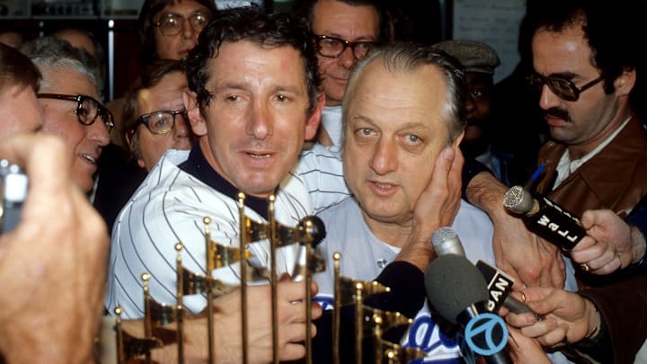 Led by manager Billy Martin (left), the Yankees defeated Tommy Lasorda's Dodgers in the 1977 World Series.
