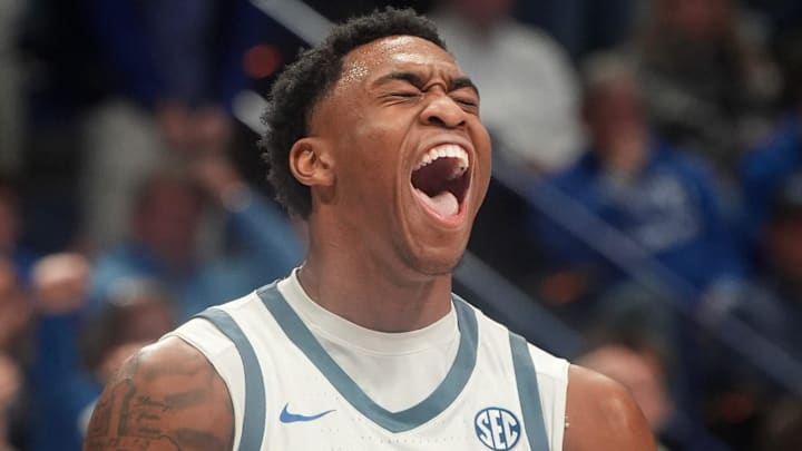 Kentucky's forward Brandon Garrison (10) celebrates scoring against Tennessee at Rupp Arena Saturday night.
Feb. 7, 2026
