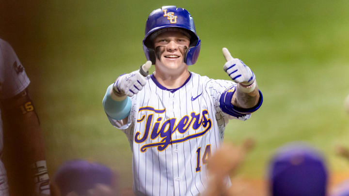 Daniel Dickinson 14 homerun as The LSU Tigers take on Little Rock Trojans in game 1 of the 2025 NCAA Div 1 Regional Baseball Championship at Alex Box Stadium in Baton Rouge, LA. Friday, May 30, 2025.