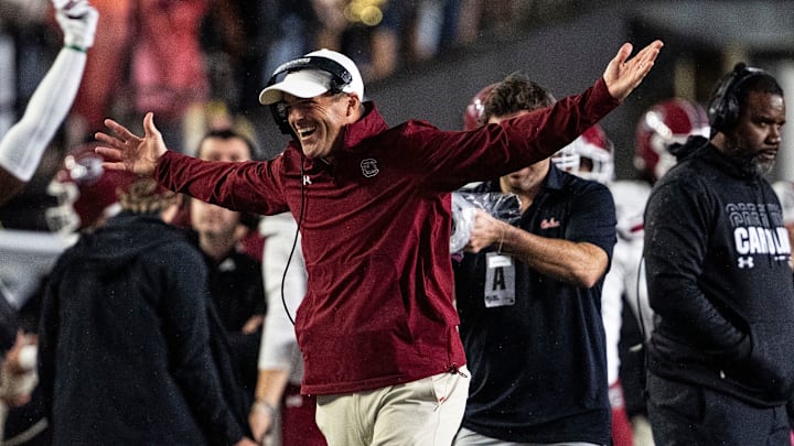 South Carolina Gamecocks head coach Shane Beamer reacts to the win against Vanderbilt Commodores at FirstBank Stadium in Nashville, Tenn., Saturday, Nov. 9, 2024. South Carolina Gamecocks head coach Shane Beamer reacts to the win against Vanderbilt Commodores at FirstBank Stadium in Nashville, Tenn., Saturday, Nov. 9, 2024.