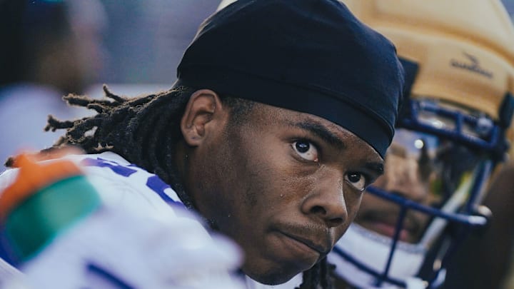 Rahshawn Clark watches the Spring Game intently.