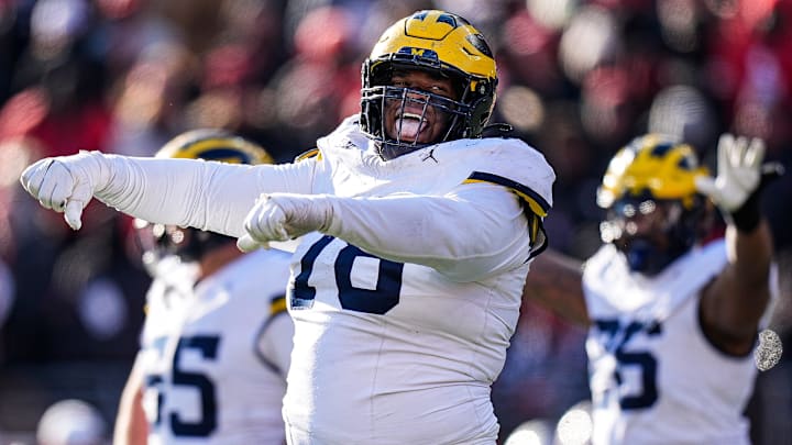 Michigan defensive lineman Kenneth Grant celebrates after Ohio State misses a field goal Michigan defensive lineman Kenneth Grant celebrates after Ohio State misses a field goal