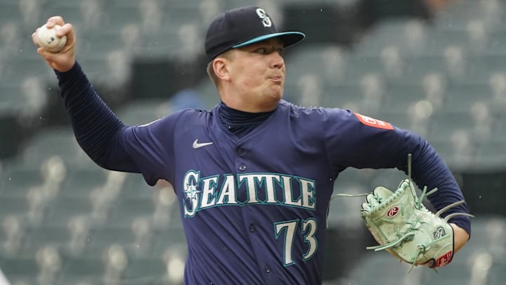 Seattle Mariners pitcher Logan Evans throws during a game against the Chicago White Sox on May 21 at Rate Field.