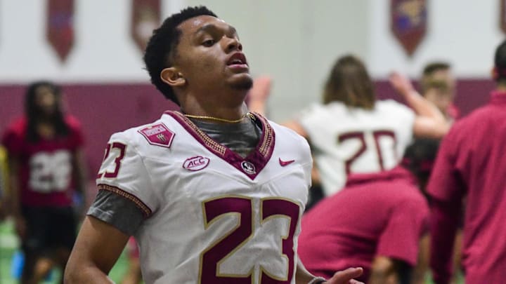 Florida State football defensive back Fentrell Cypress II takes part in the final Tour of Duty winter workouts ahead of 2024 spring practices on Thursday, March 7, 2024. Florida State football defensive back Fentrell Cypress II takes part in the final Tour of Duty winter workouts ahead of 2024 spring practices on Thursday, March 7, 2024.