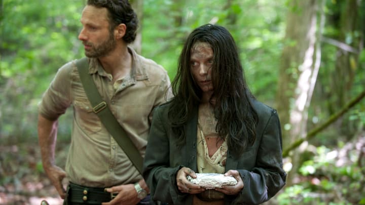 Rick Grimes (Andrew Lincoln) and Clara (Kerry Condon) - The Walking Dead _ Season 4, Episode 1 - Photo Credit: Gene Page/AMC Rick Grimes (Andrew Lincoln) and Clara (Kerry Condon) - The Walking Dead _ Season 4, Episode 1 - Photo Credit: Gene Page/AMC