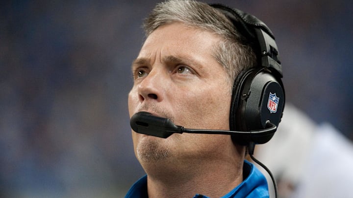 Dec 16, 2013; Detroit, MI, USA; Former Detroit Lions head coach Jim Schwartz during the first quarter against the Baltimore Ravens at Ford Field. Dec 16, 2013; Detroit, MI, USA; Former Detroit Lions head coach Jim Schwartz during the first quarter against the Baltimore Ravens at Ford Field.