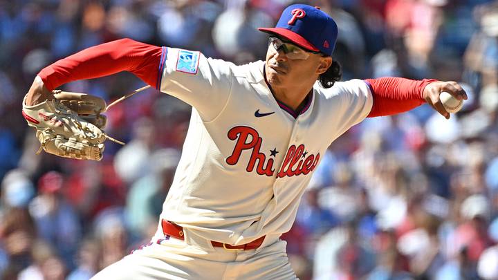 Sep 7, 2026; Philadelphia, Pennsylvania, USA; Philadelphia Phillies pitcher Jesús Luzardo (44) throws a pitch during the sixth inning against the Atlanta Braves at Citizens Bank Park. Mandatory Credit: Eric Hartline-Imagn Images