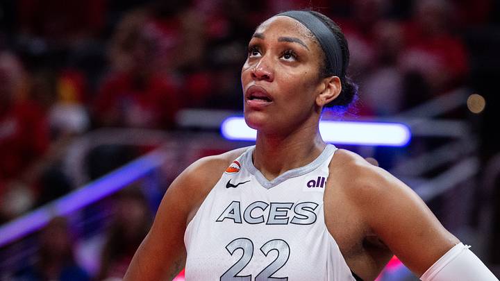 Sep 29, 2026; Indianapolis, Indiana, USA; Las Vegas Aces center A'ja Wilson (22) during game two of the first round for the 2026 WNBA Playoffs against the Indiana Fever at Gainbridge Fieldhouse. Mandatory Credit: Trevor Ruszkowski-Imagn Images Sep 29, 2026; Indianapolis, Indiana, USA; Las Vegas Aces center A'ja Wilson (22) during game two of the first round for the 2026 WNBA Playoffs against the Indiana Fever at Gainbridge Fieldhouse. Mandatory Credit: Trevor Ruszkowski-Imagn Images