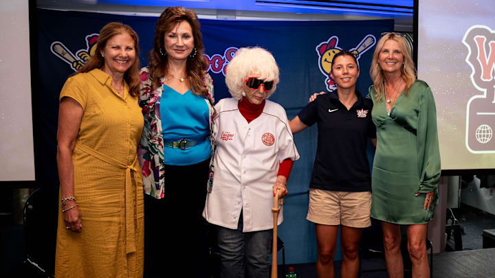 Janet Marie Smith, Naomi Silver, Maybelle Blair, Marti Sementelli and Jayme Parker pose 