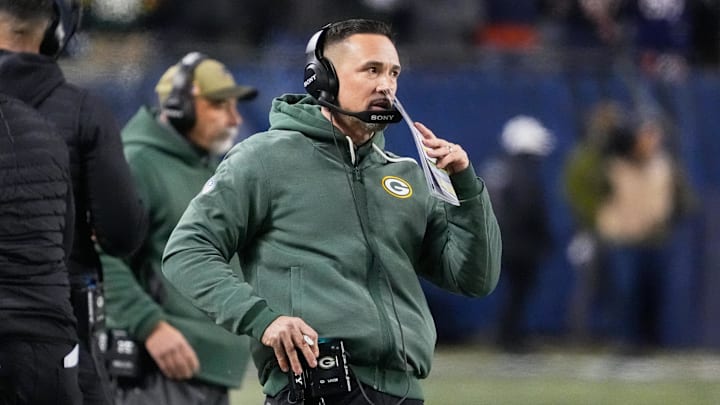 Dec 20, 2025; Chicago, Illinois, USA; Green Bay Packers head coach Matt LaFleur watches game play against the Chicago Bears during the first quarter at Soldier Field. Mandatory Credit: David Banks-Imagn Images